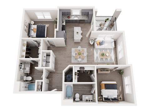 Floor plan for 2 beds, 2 baths, 1160 sqft